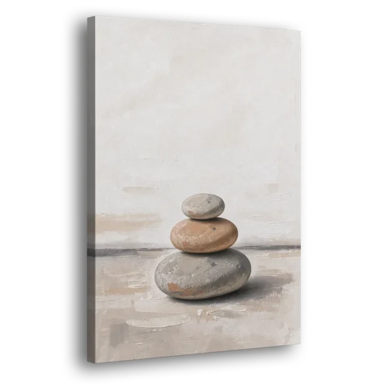Three Stacked Stones on Pale Dusk Ground - Canvas Wall Art - Side