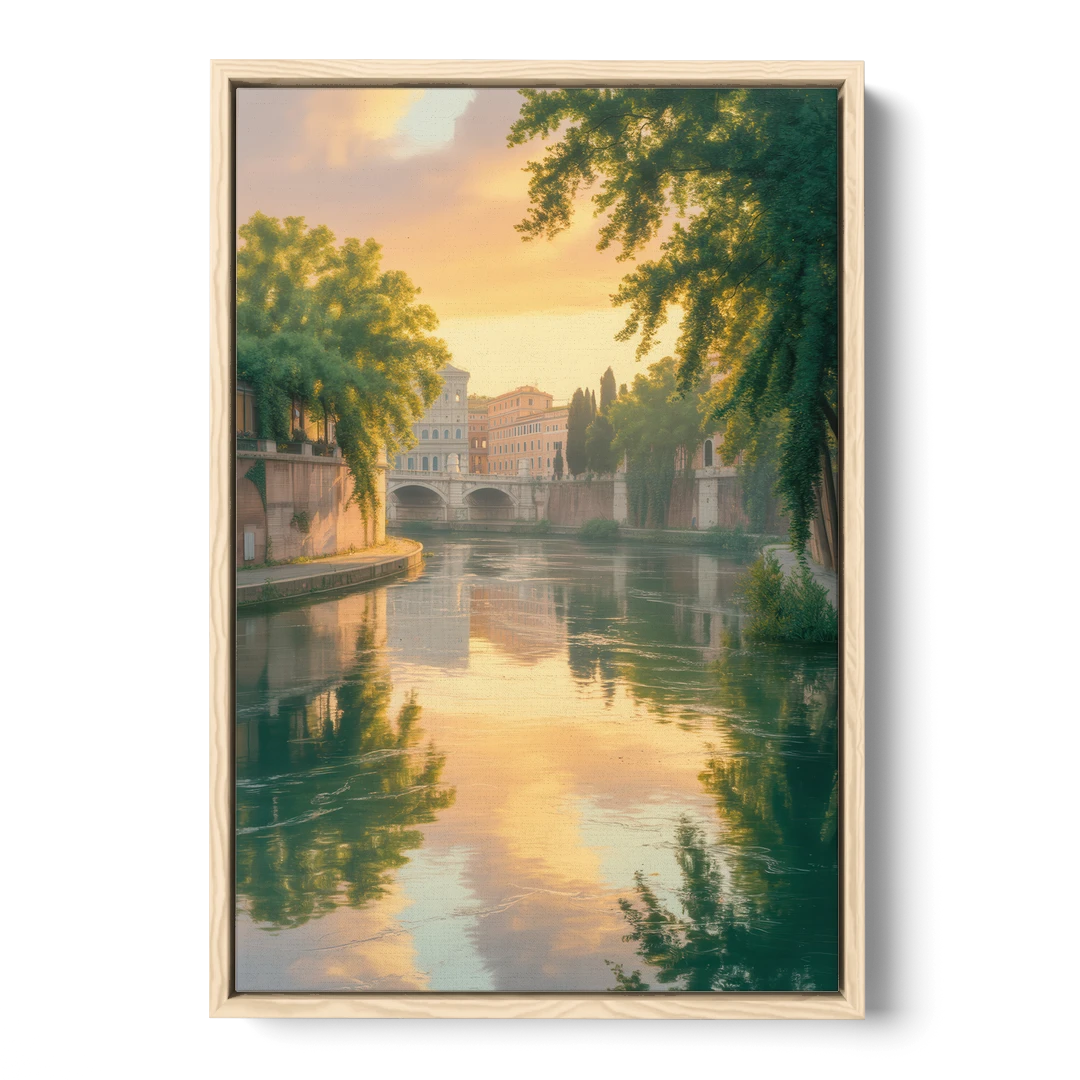 Tiber River Reflections - Oak Framed Canvas Wall Art - Front