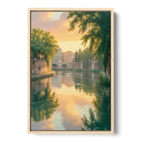 Tiber River Reflections - Oak Framed Canvas Wall Art - Front