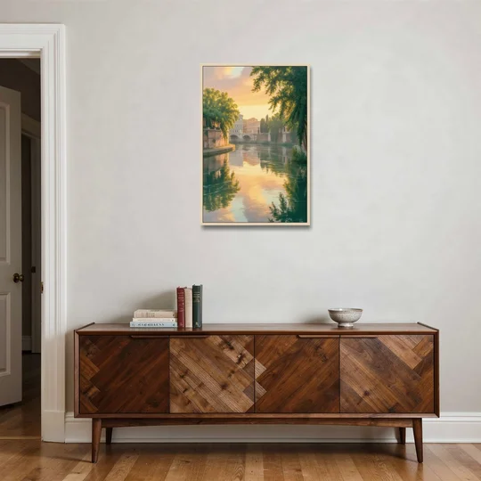 Tiber River Reflections - Oak Framed Canvas Wall Art - Coffee Table - 24x36