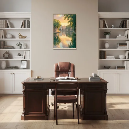 Tiber River Reflections - Oak Framed Canvas Wall Art - Office - 24x36