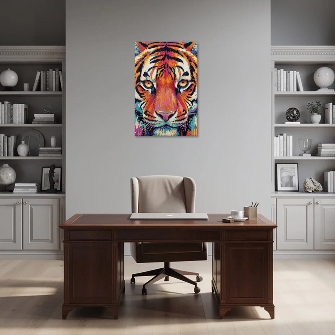 Tiger Eyes Painting in Electric Strokes - Canvas Wall Art - Office - 24x36
