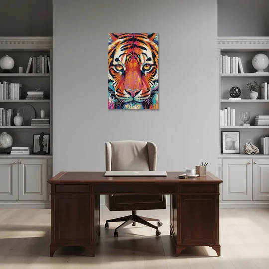 Tiger Eyes Painting in Electric Strokes - Canvas Wall Art - Office - 24x36