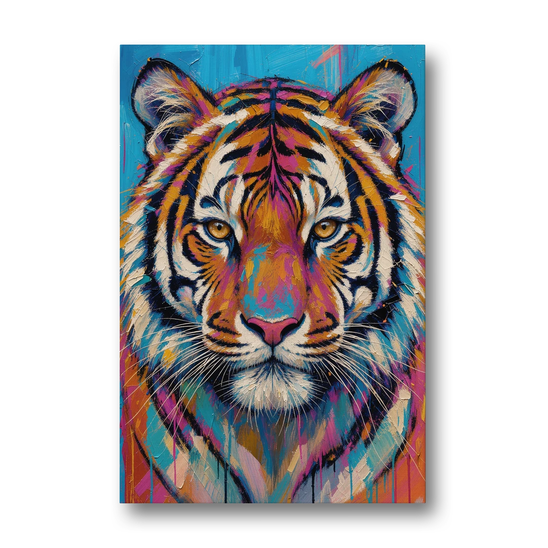 Tiger Face Canvas in Magenta and Teal - Canvas Wall Art - Front