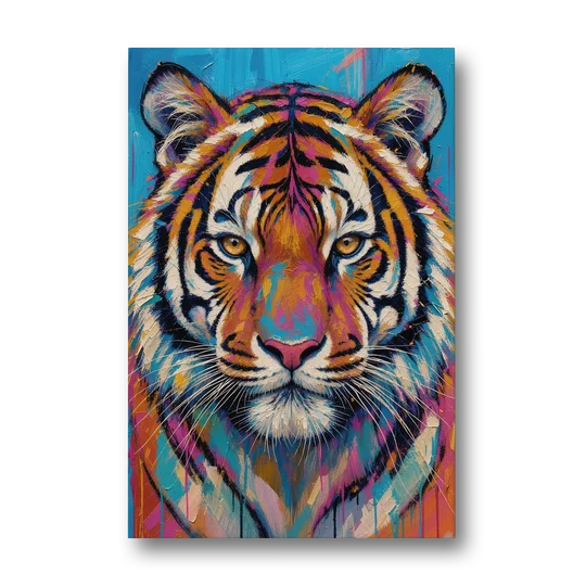 Tiger Face Canvas in Magenta and Teal - Canvas Wall Art - Front