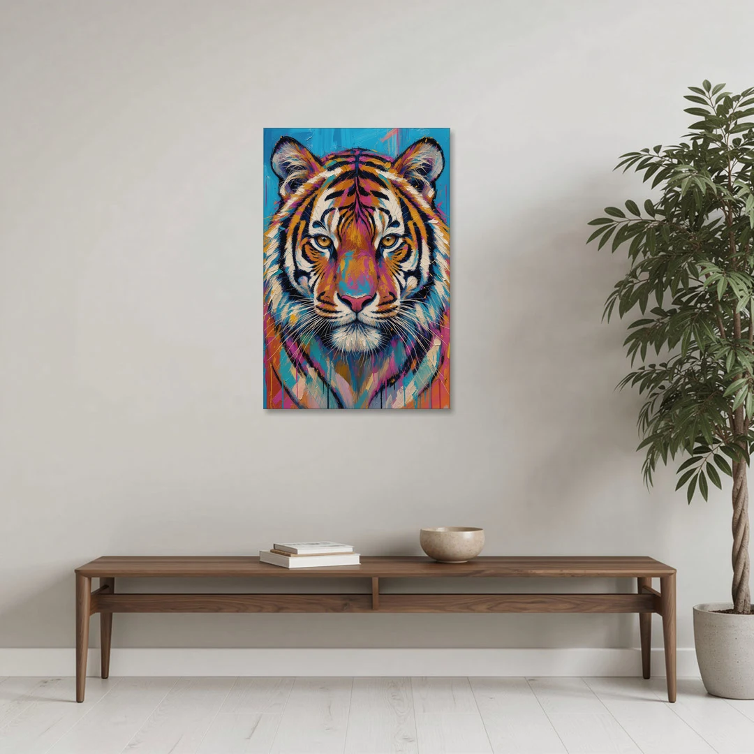 Tiger Face Canvas in Magenta and Teal - Canvas Wall Art - Coffee Table - 24x36