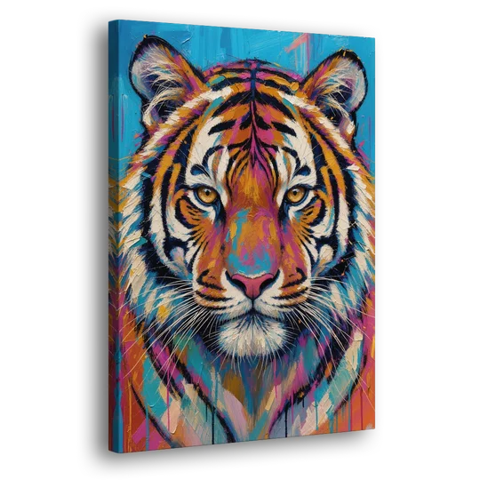 Tiger Face Canvas in Magenta and Teal - Canvas Wall Art - Side