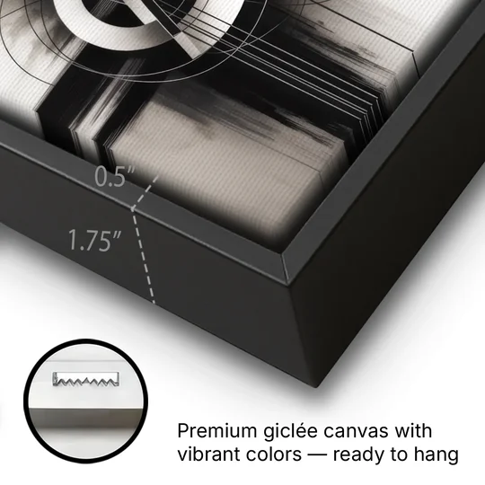 Timeless Geometric Fluidity Black and White Abstract - Black Framed Canvas Wall Art - Gallery Wrap Corner