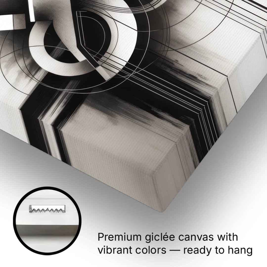 Timeless Geometric Fluidity Black and White Abstract - Canvas Wall Art - Gallery Wrap Corner