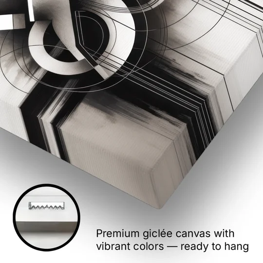 Timeless Geometric Fluidity Black and White Abstract - Canvas Wall Art - Gallery Wrap Corner