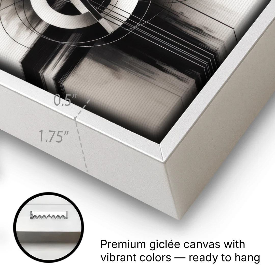 Timeless Geometric Fluidity Black and White Abstract - White Framed Canvas Wall Art - Gallery Wrap Corner
