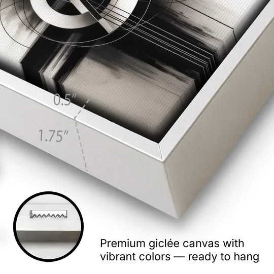 Timeless Geometric Fluidity Black and White Abstract - White Framed Canvas Wall Art - Gallery Wrap Corner