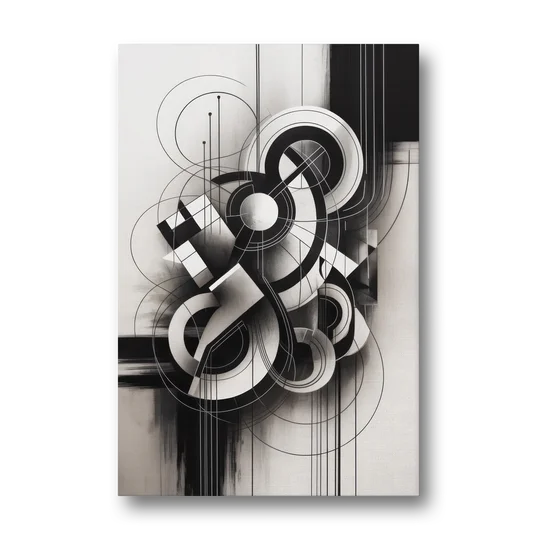 Timeless Geometric Fluidity Black and White Abstract - Canvas Wall Art - Front