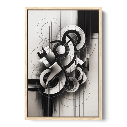 Timeless Geometric Fluidity Black and White Abstract - Oak Framed Canvas Wall Art - Front
