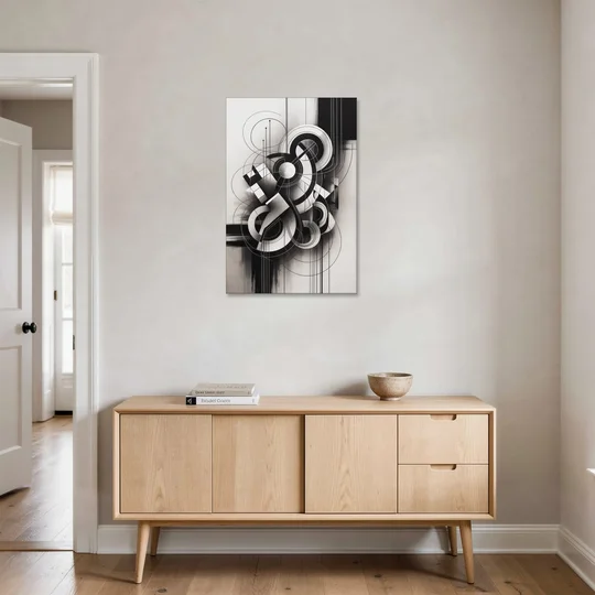 Timeless Geometric Fluidity Black and White Abstract - Canvas Wall Art - Coffee Table - 24x36