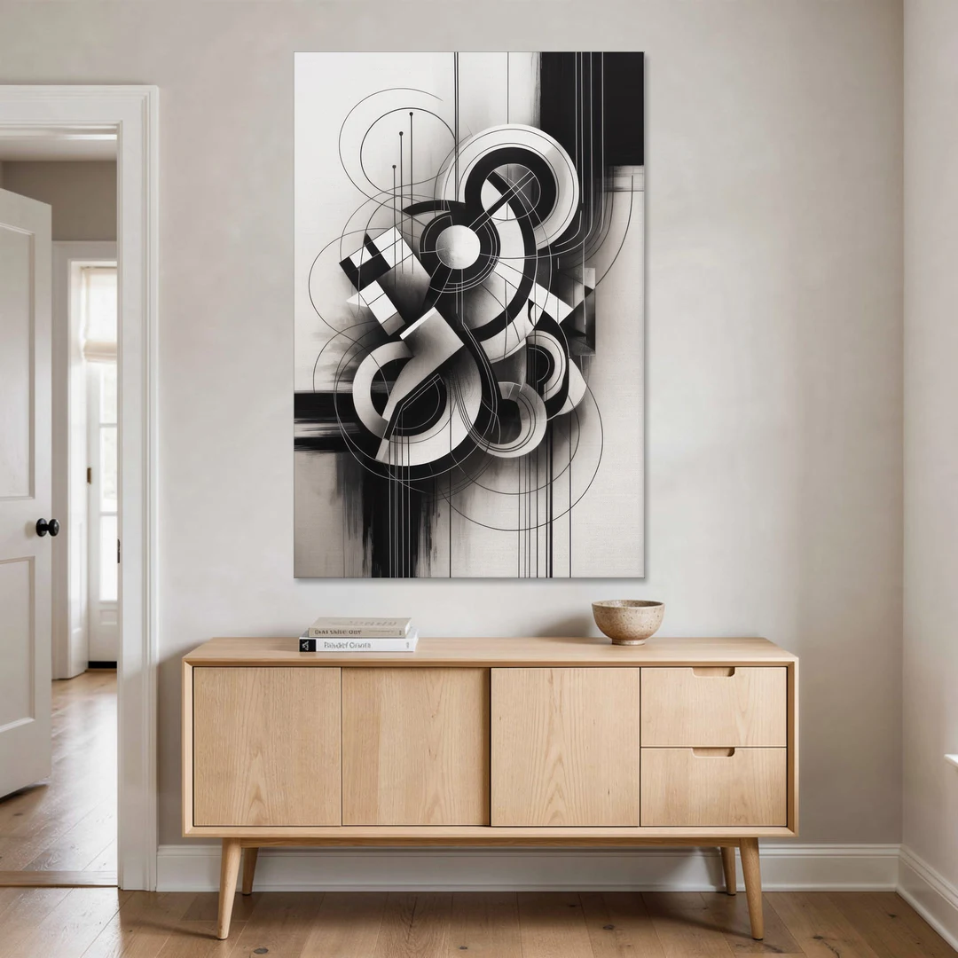 Timeless Geometric Fluidity Black and White Abstract - Canvas Wall Art - Coffee Table - 40x60