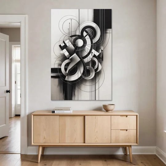 Timeless Geometric Fluidity Black and White Abstract - Canvas Wall Art - Coffee Table - 40x60
