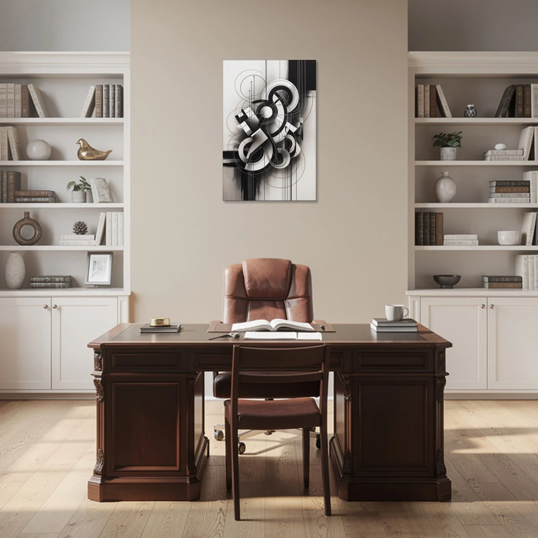 Timeless Geometric Fluidity Black and White Abstract - Canvas Wall Art - Office - 24x36