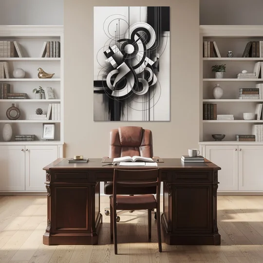 Timeless Geometric Fluidity Black and White Abstract - Canvas Wall Art - Office - 40x60