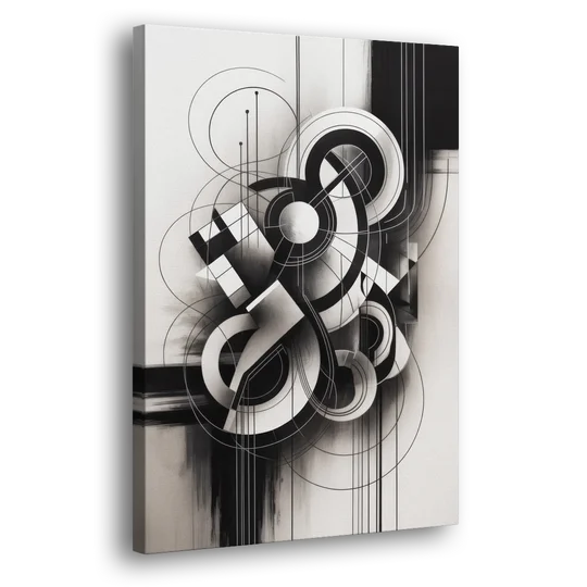 Timeless Geometric Fluidity Black and White Abstract - Canvas Wall Art - Side
