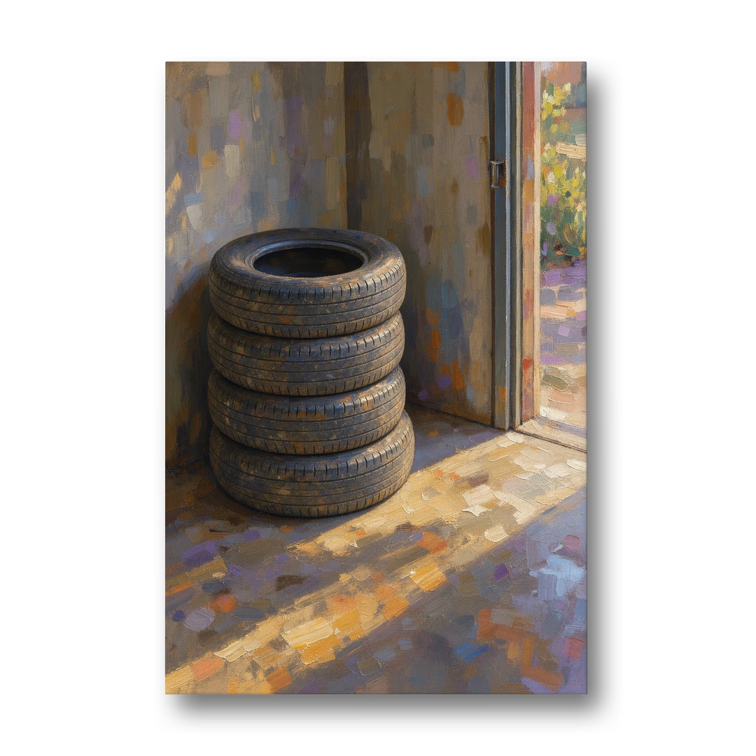 Tire Wall Art of Four Tires in Morning Light - Canvas Wall Art - Front