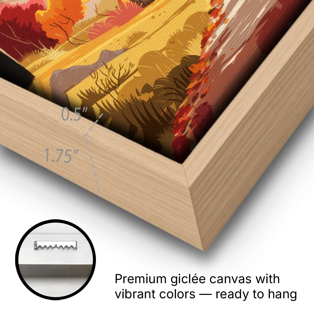 Toledo Autumn Landscape - Oak Framed Canvas Wall Art - Gallery Wrap Corner