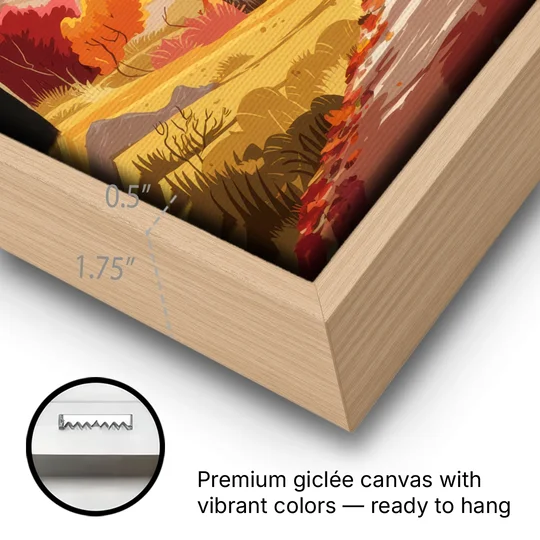 Toledo Autumn Landscape - Oak Framed Canvas Wall Art - Gallery Wrap Corner