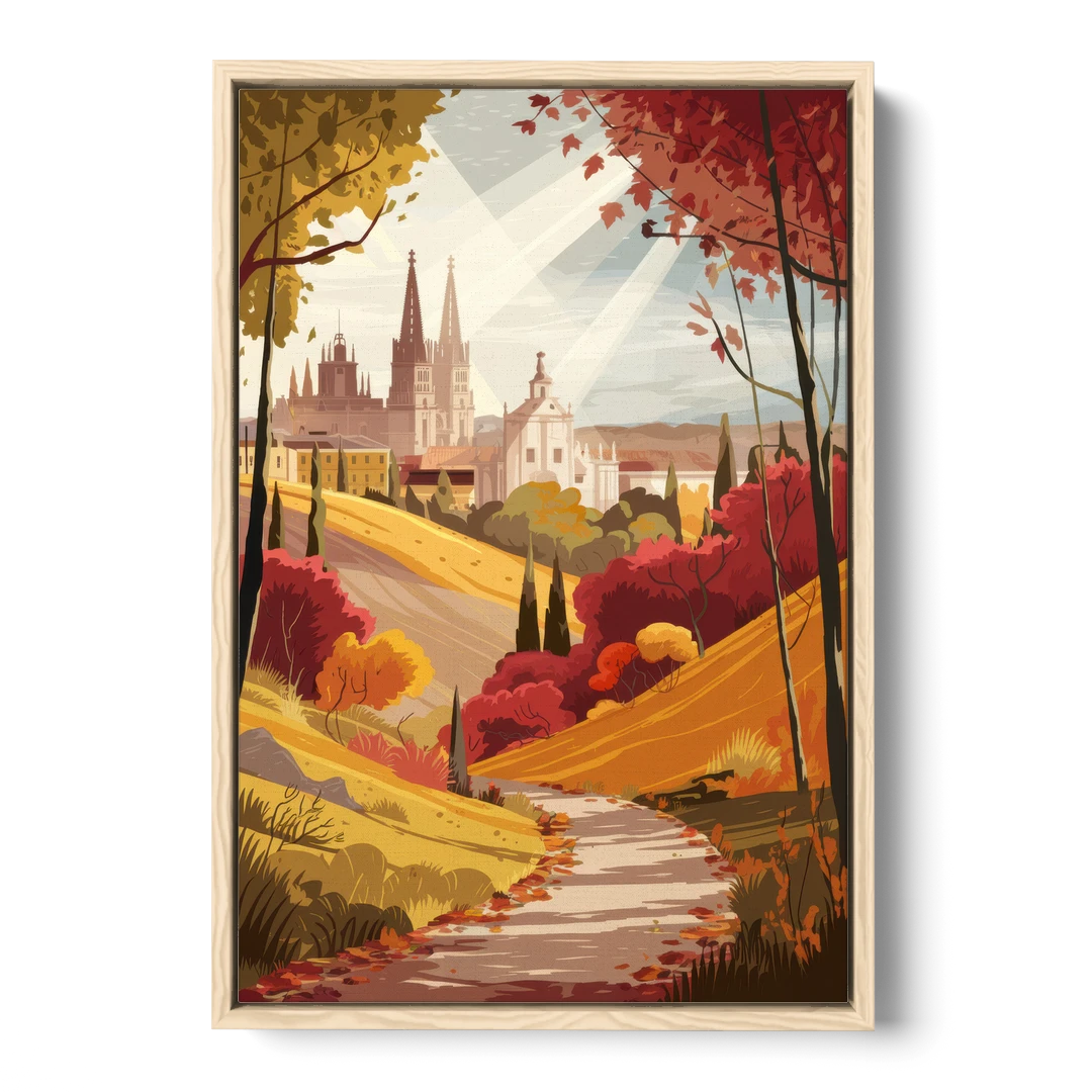 Toledo Autumn Landscape - Oak Framed Canvas Wall Art - Front