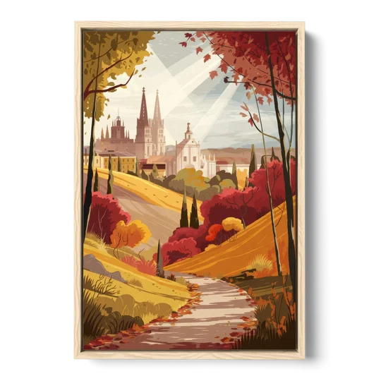 Toledo Autumn Landscape - Oak Framed Canvas Wall Art - Front