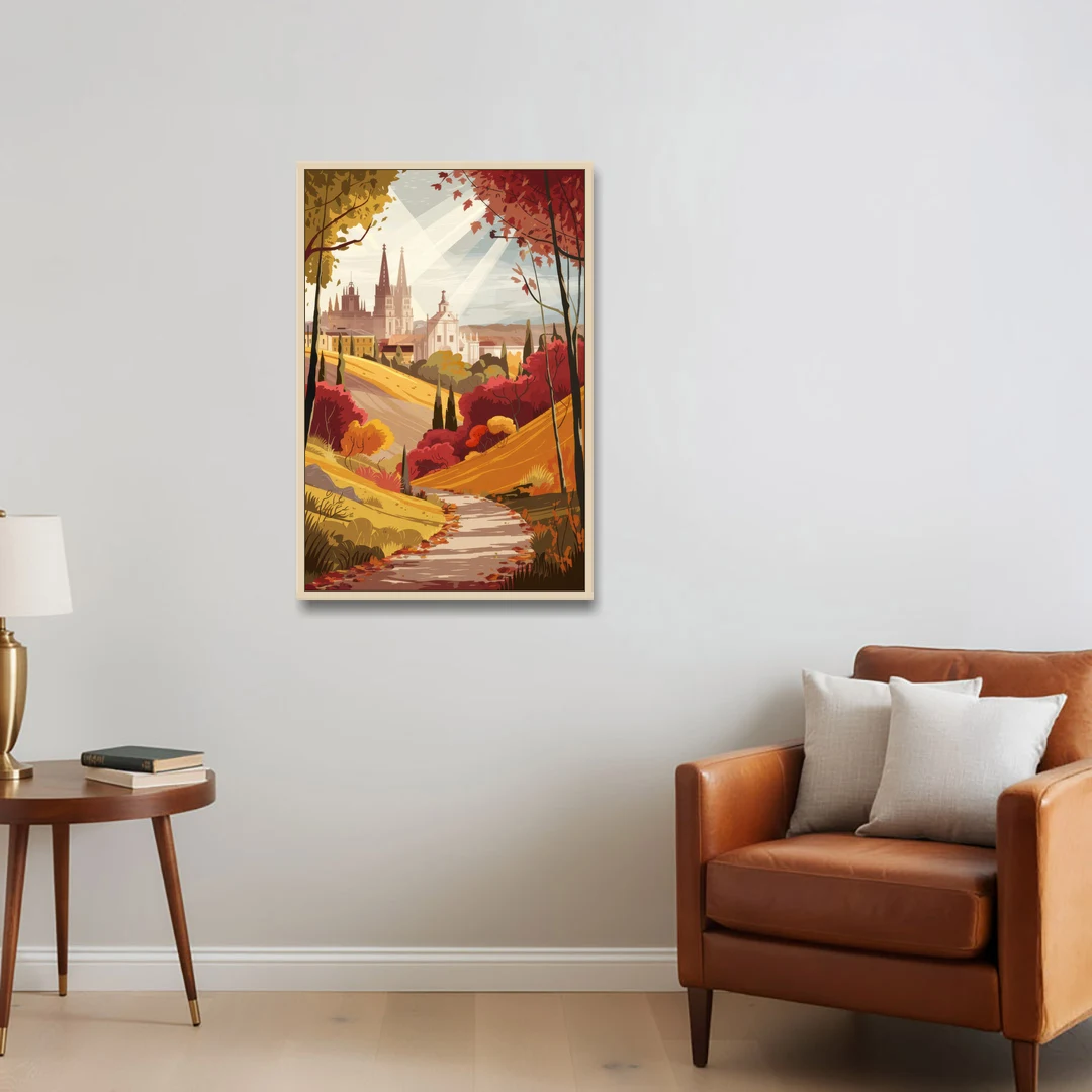Toledo Autumn Landscape - Oak Framed Canvas Wall Art - Sofa - 24x36