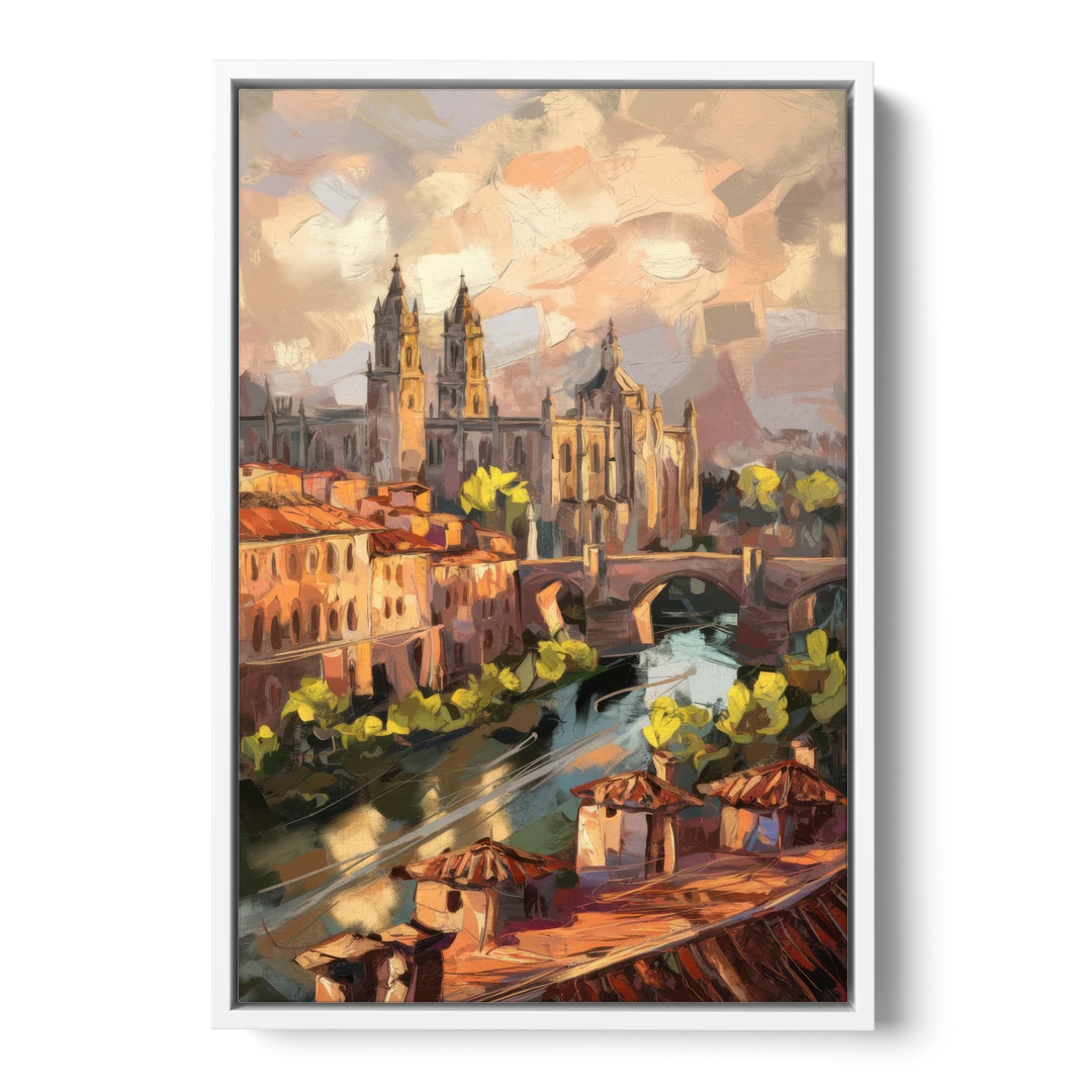 Toledo Historic Downtown - White Framed Canvas Wall Art - Front