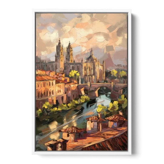 Toledo Historic Downtown - White Framed Canvas Wall Art - Front