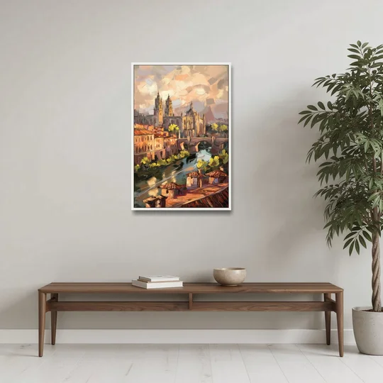 Toledo Historic Downtown - White Framed Canvas Wall Art - Coffee Table - 24x36