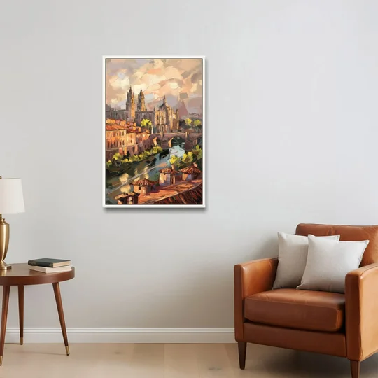Toledo Historic Downtown - White Framed Canvas Wall Art - Sofa - 24x36