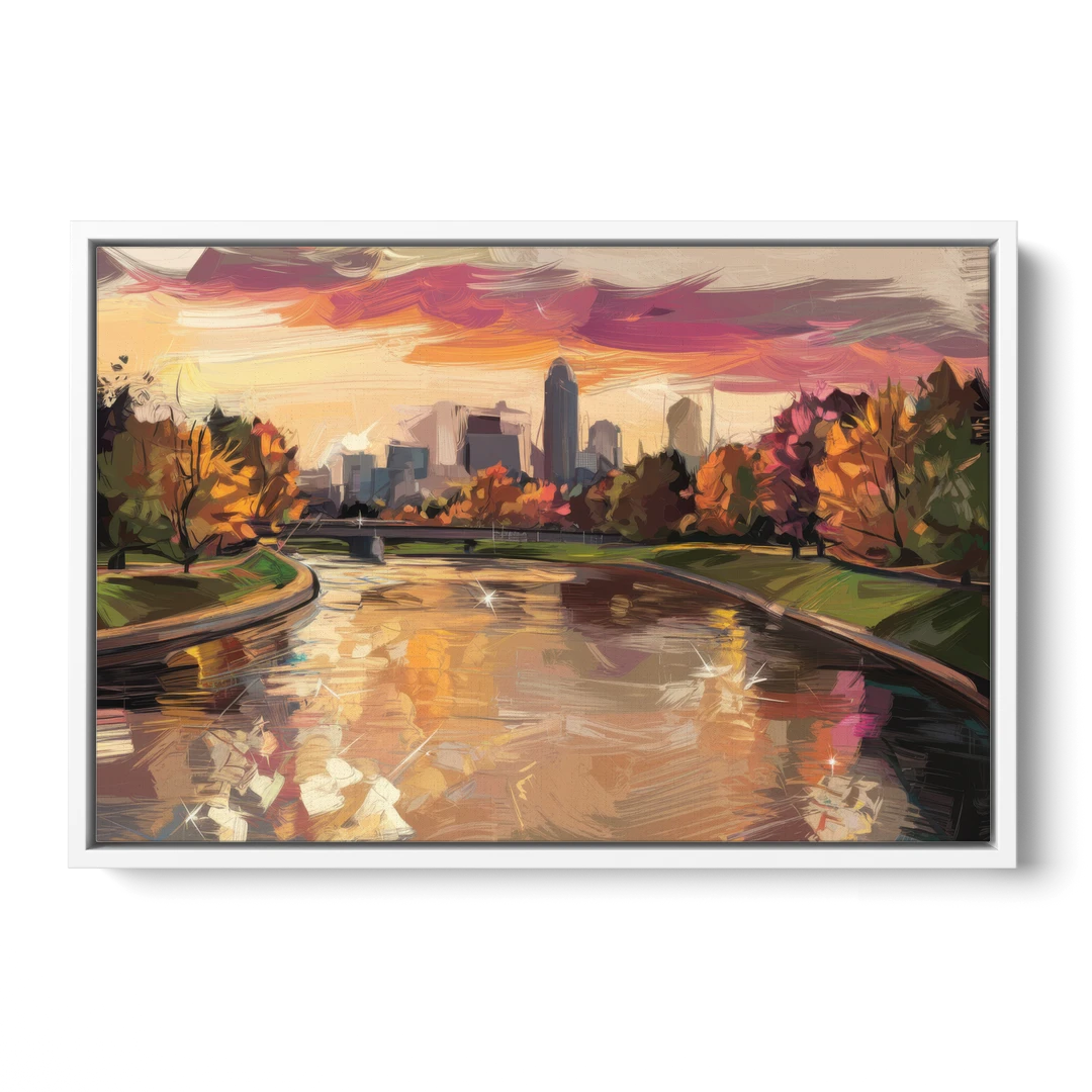 Toledo Maumee River Sunset - White Framed Canvas Wall Art - Front