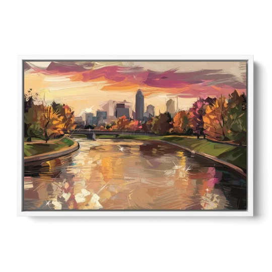Toledo Maumee River Sunset - White Framed Canvas Wall Art - Front