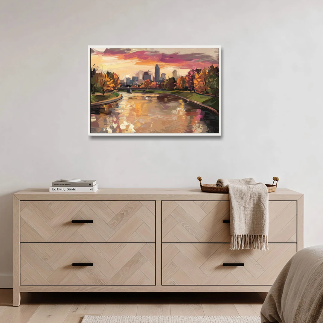 Toledo Maumee River Sunset - White Framed Canvas Wall Art - Coffee Table - 36x24