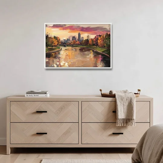 Toledo Maumee River Sunset - White Framed Canvas Wall Art - Coffee Table - 36x24
