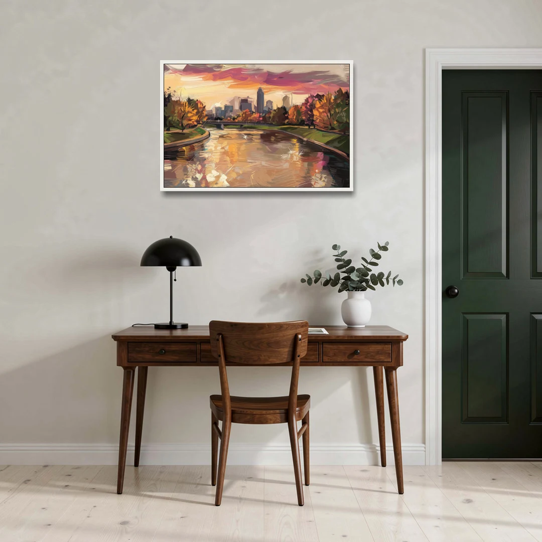 Toledo Maumee River Sunset - White Framed Canvas Wall Art - Office - 36x24