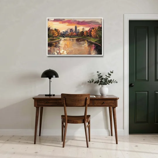 Toledo Maumee River Sunset - White Framed Canvas Wall Art - Office - 36x24