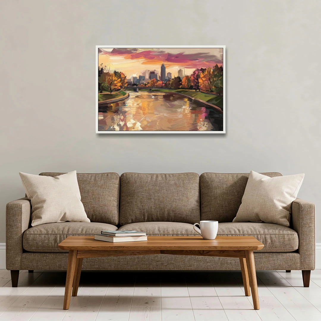 Toledo Maumee River Sunset - White Framed Canvas Wall Art - Sofa - 36x24