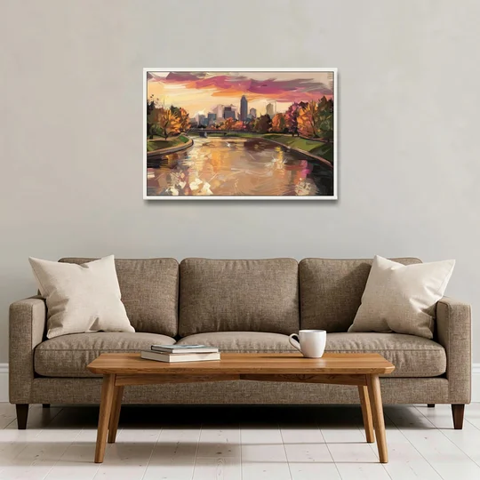 Toledo Maumee River Sunset - White Framed Canvas Wall Art - Sofa - 36x24