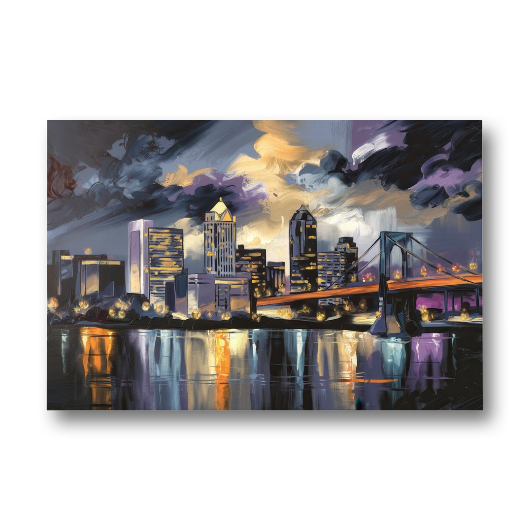 Toledo Nighttime Skyline - Canvas Wall Art - Front