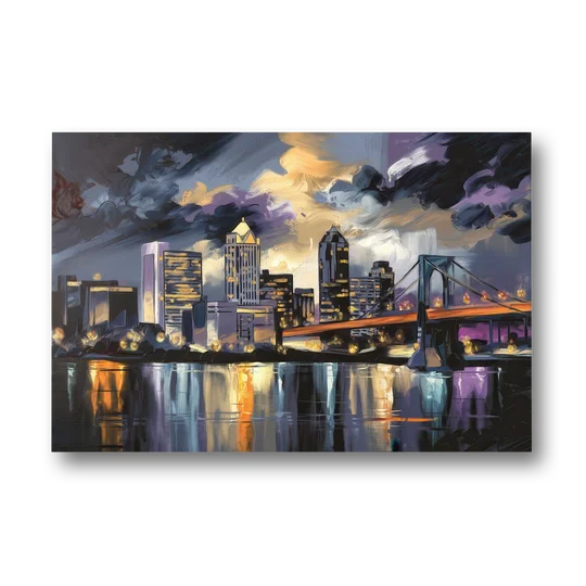 Toledo Nighttime Skyline - Canvas Wall Art - Front