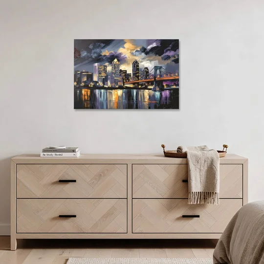Toledo Nighttime Skyline - Canvas Wall Art - Coffee Table - 36x24