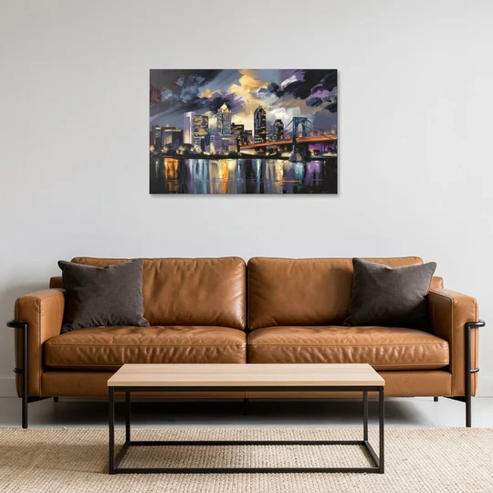 Toledo Nighttime Skyline - Canvas Wall Art - Sofa - 36x24
