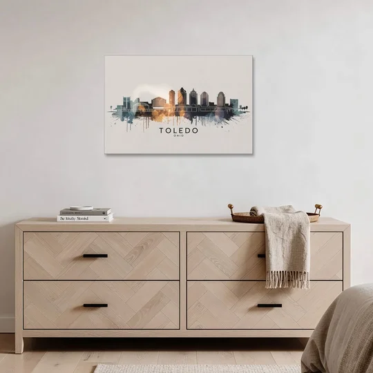 Toledo Skyline Panorama - Canvas Wall Art - Coffee Table - 36x24