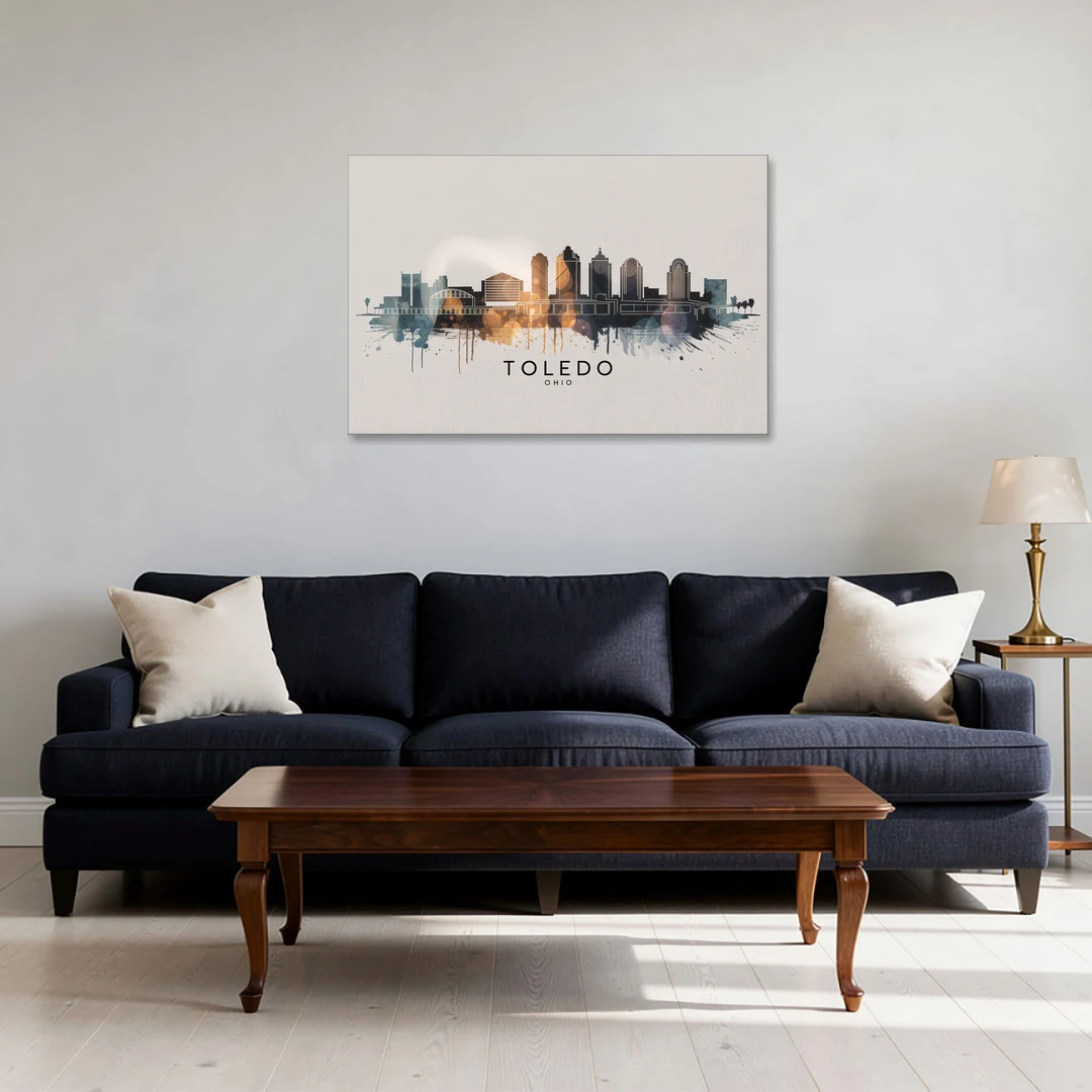 Toledo Skyline Panorama - Canvas Wall Art - Sofa - 36x24