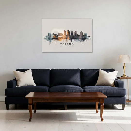 Toledo Skyline Panorama - Canvas Wall Art - Sofa - 36x24
