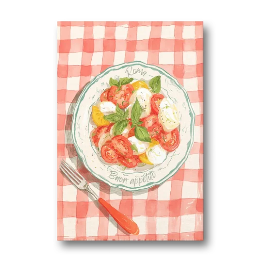 Tomato Painting of a Caprese Salad - Canvas Wall Art - Front